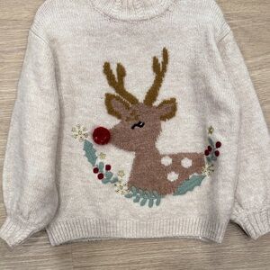 Zara Kids Cream Reindeer Sweater